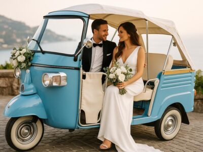 Noleggio Calessino Azzurro Aperto per Matrimoni – Originalità e Stile Italiano