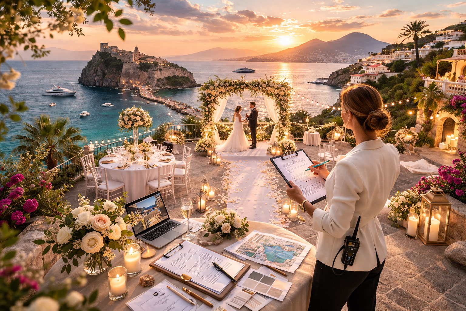 Wedding planner coordinating a destination wedding in Campania with sea view between Ischia and Naples - Wedding planner che coordina un destination wedding in Campania con vista mare tra Ischia e Napoli